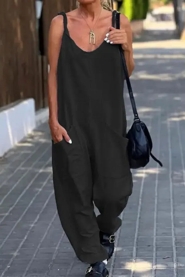 Relaxing Bay Solid Color Pocketed Casual Beach Jumpsuit