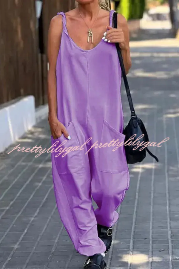 Relaxing Bay Solid Color Pocketed Casual Beach Jumpsuit