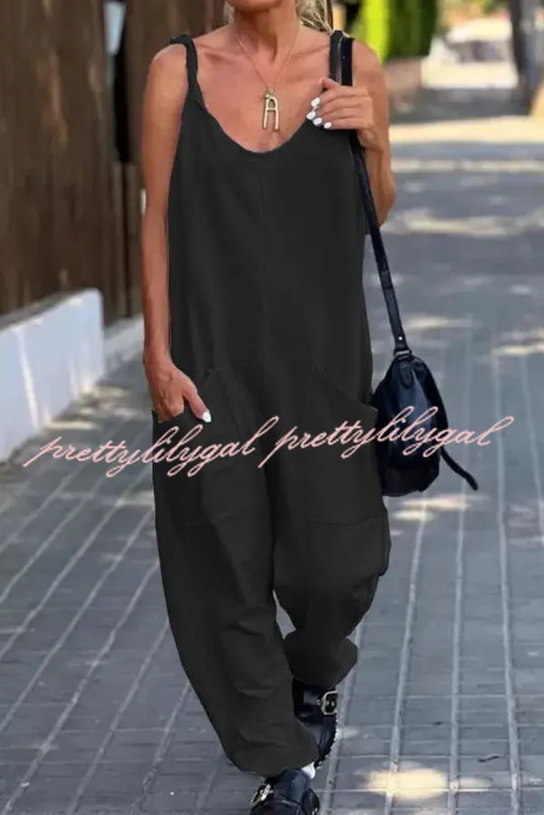 Relaxing Bay Solid Color Pocketed Casual Beach Jumpsuit