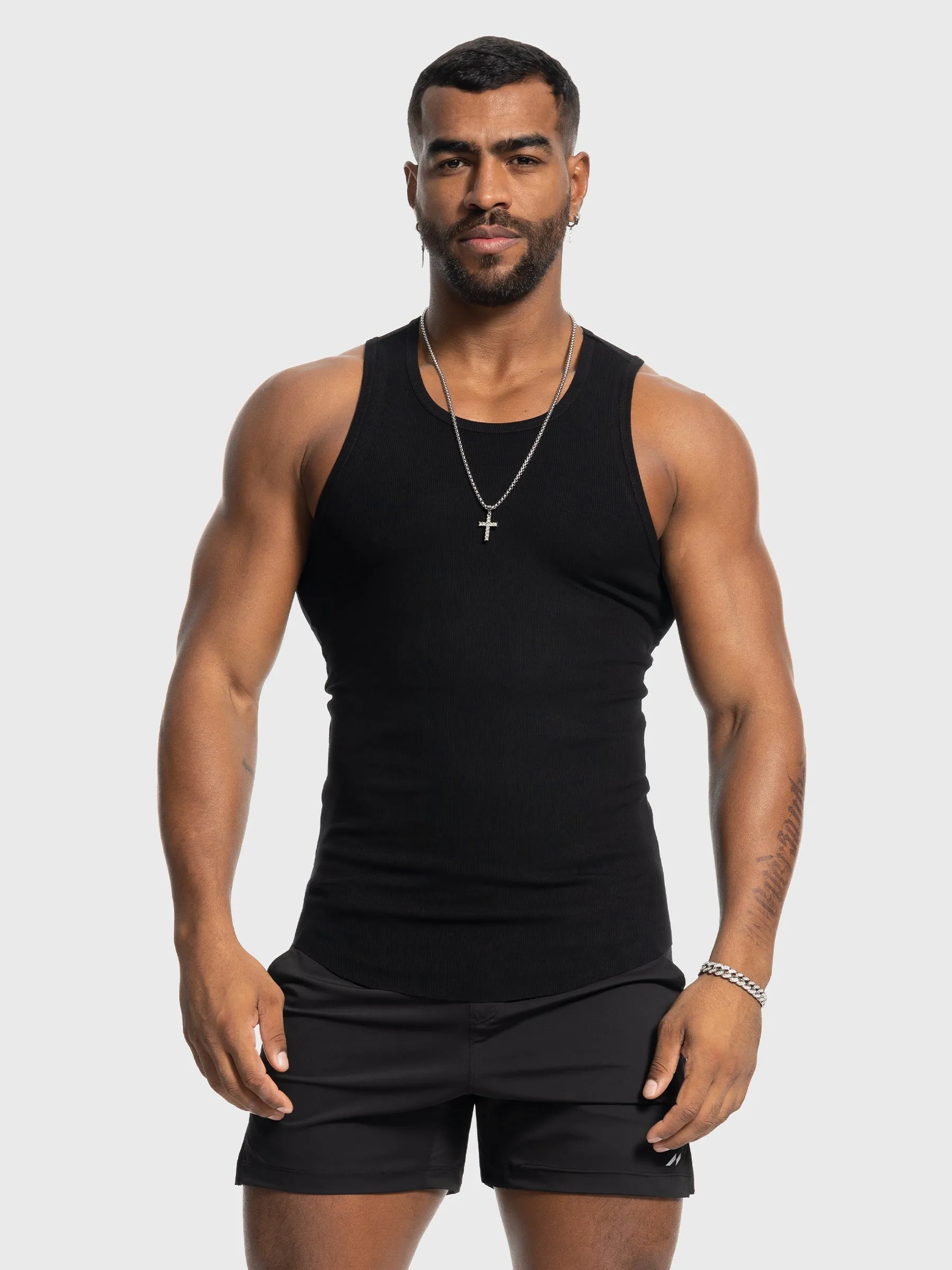 Ribbed Stretch Tank Top Curved Hem