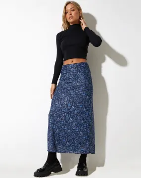 Rindu Midi Skirt in Flower Garden Blue