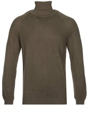 Rollneck Sweater In Ribbed Virgin Wool Leaf Green