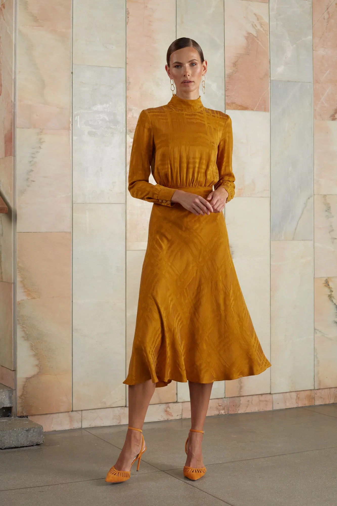 ROMEE orange midi turtleneck dress