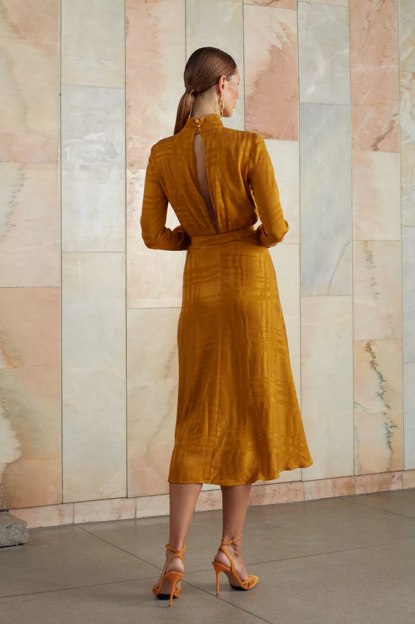 ROMEE orange midi turtleneck dress