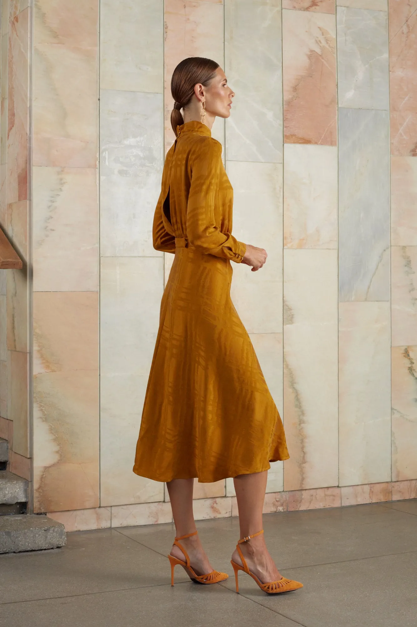 ROMEE orange midi turtleneck dress