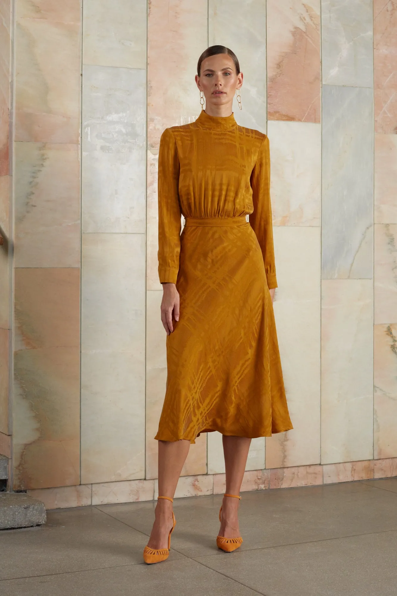 ROMEE orange midi turtleneck dress