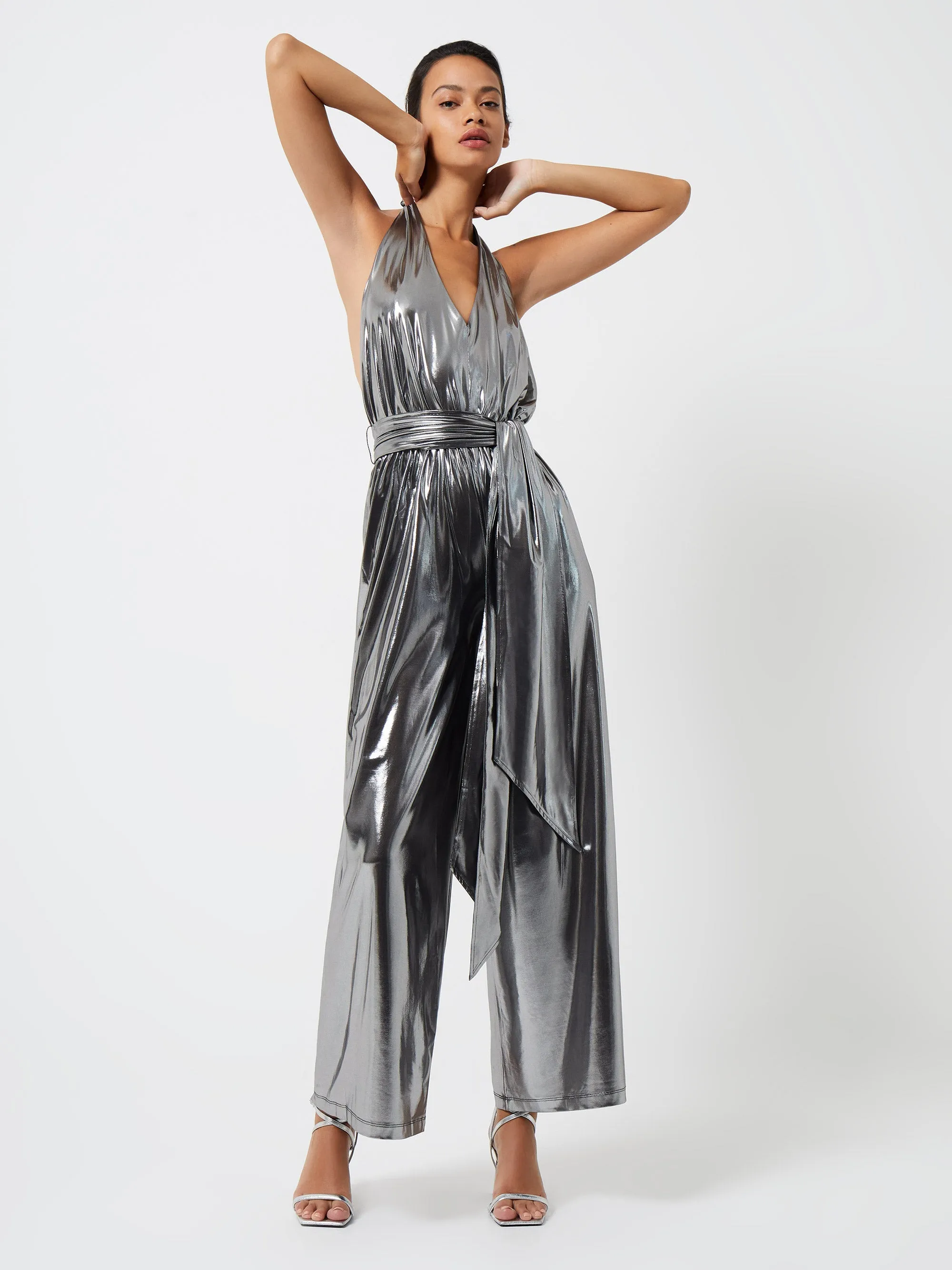 Ronja Liquid Metallic Jersey Backless Jumpsuit