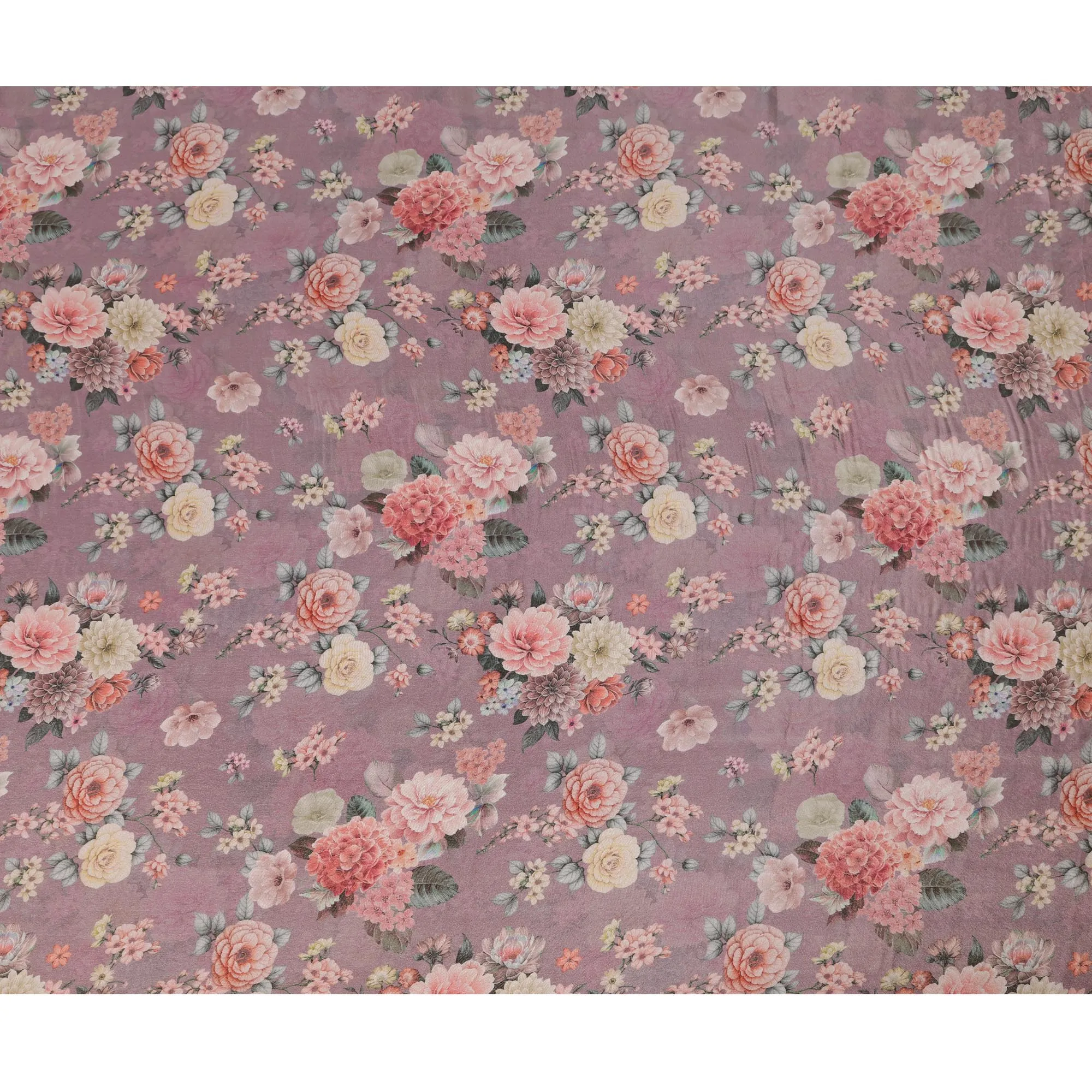 Rose Gold Viscose Digital Printed Fabric with Metallic Finish and Floral Design, 110 cm Width-D21333