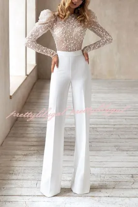 Round Neck Long Sleeve Open Back Jumpsuit