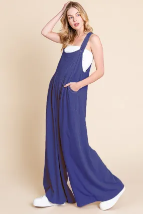 Royal Wide Leg Washed Linen Overalls Jumpsuit