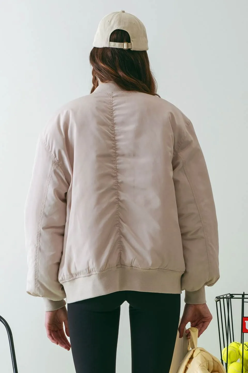 RUCHED ZIP UP BOMBER JACKET