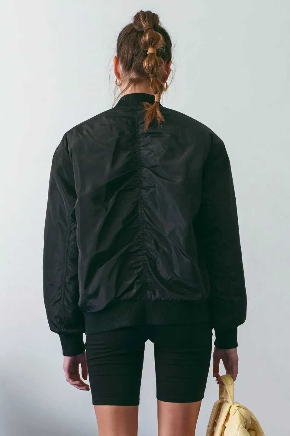 RUCHED ZIP UP BOMBER JACKET