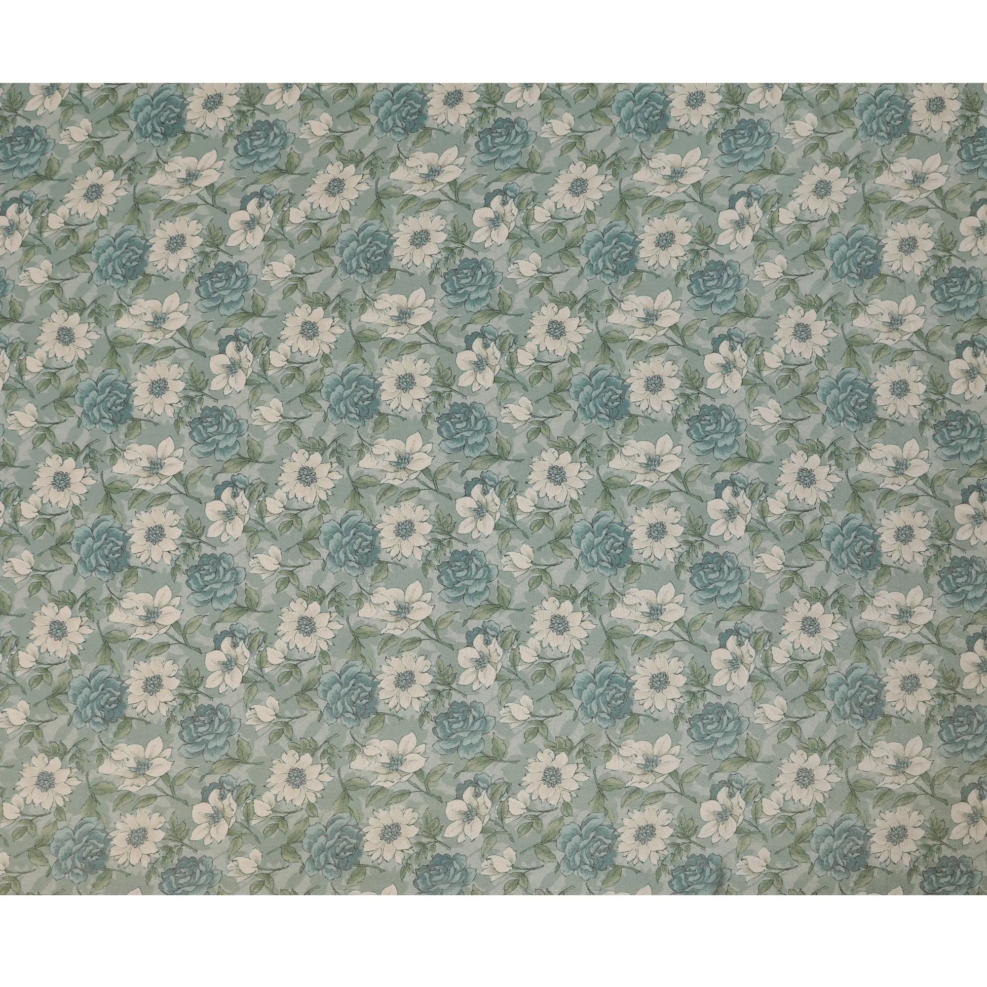 Sea Green Viscose Digital Printed Fabric with Metallic Finish and Floral Design, 110 cm Width-D21330