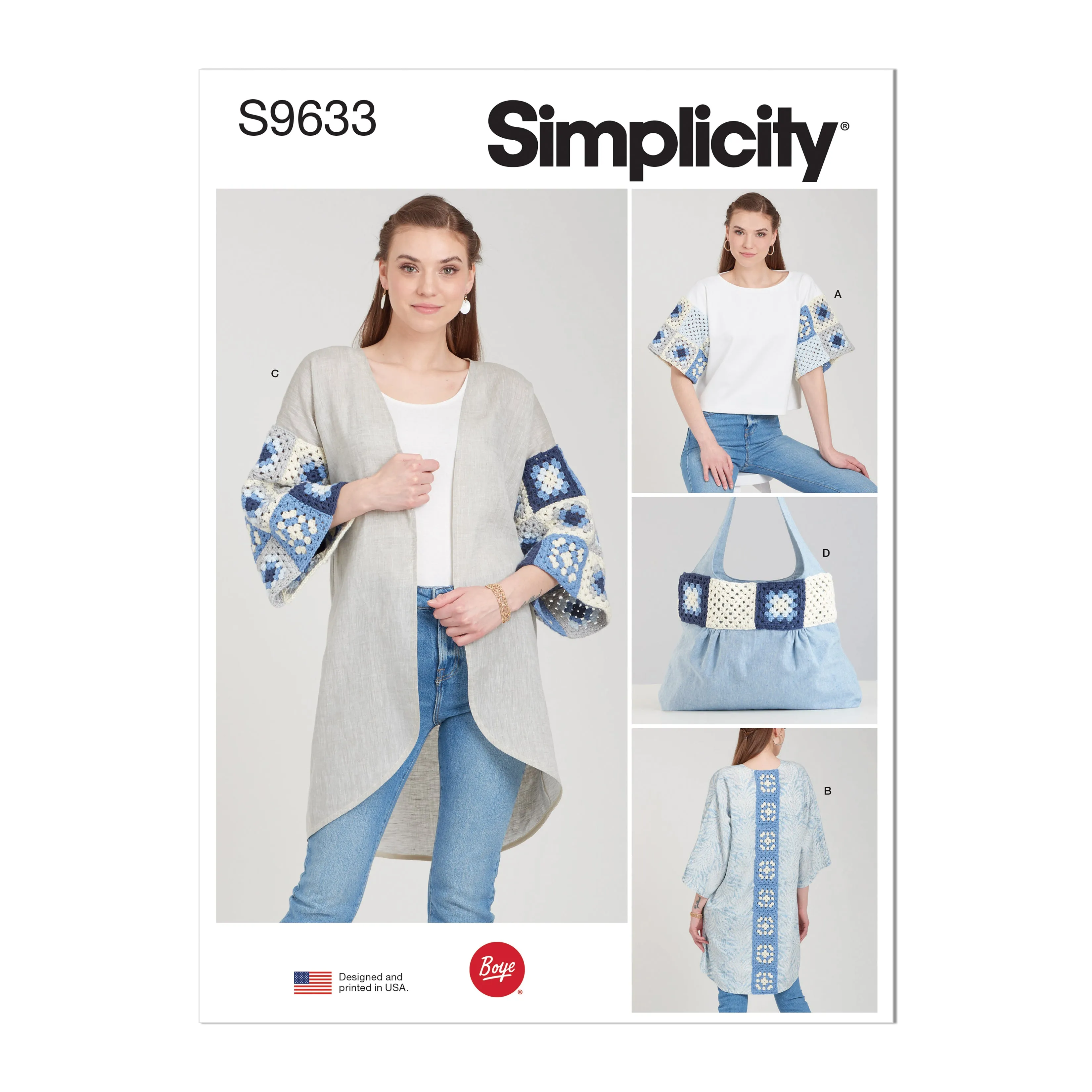 Simplicity sewing pattern 9633 Misses' Crochet and Sew Top, Jacket and Bag