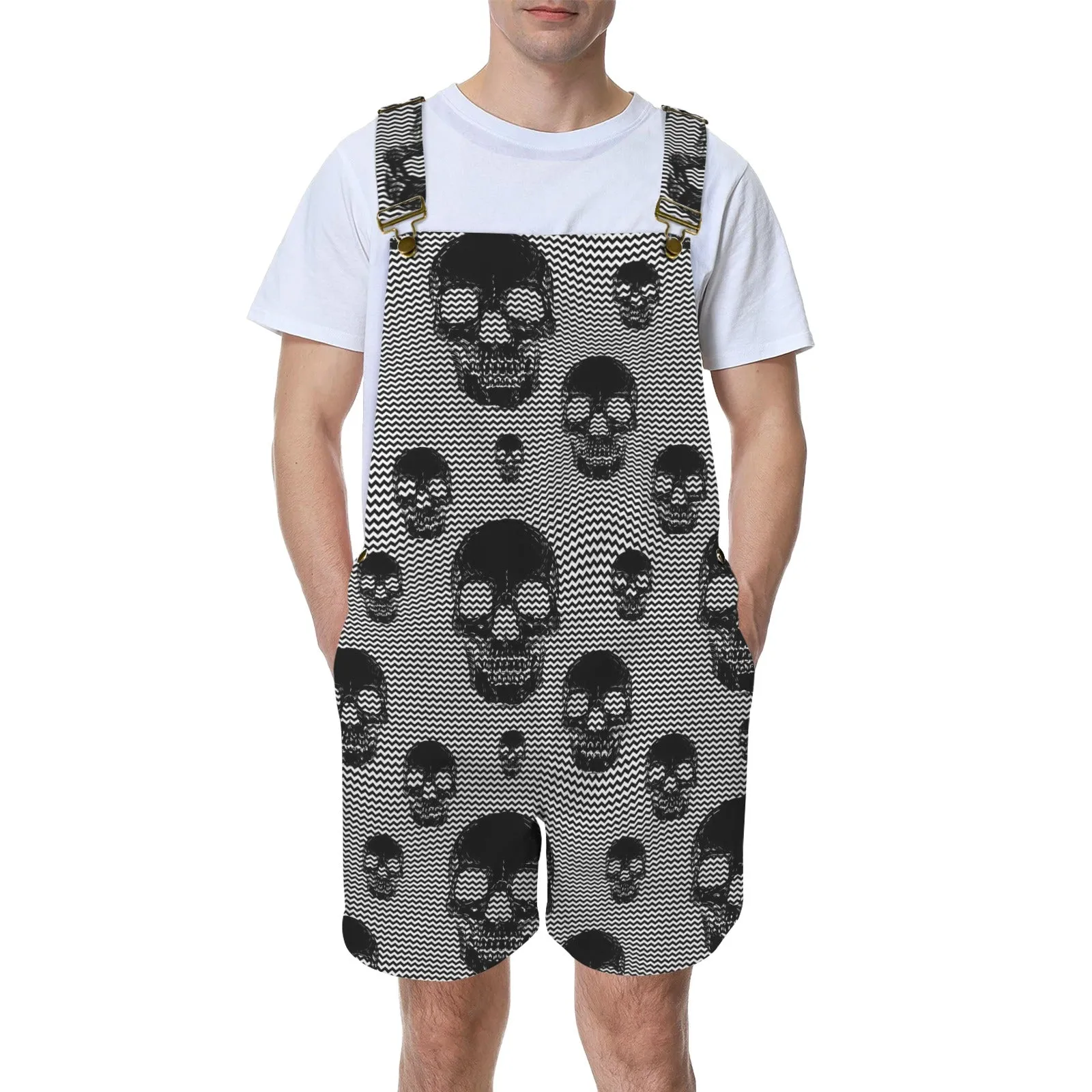 skull and bones print 30Z Unisex Shorts Suspender Jumpsuit (Model L78)