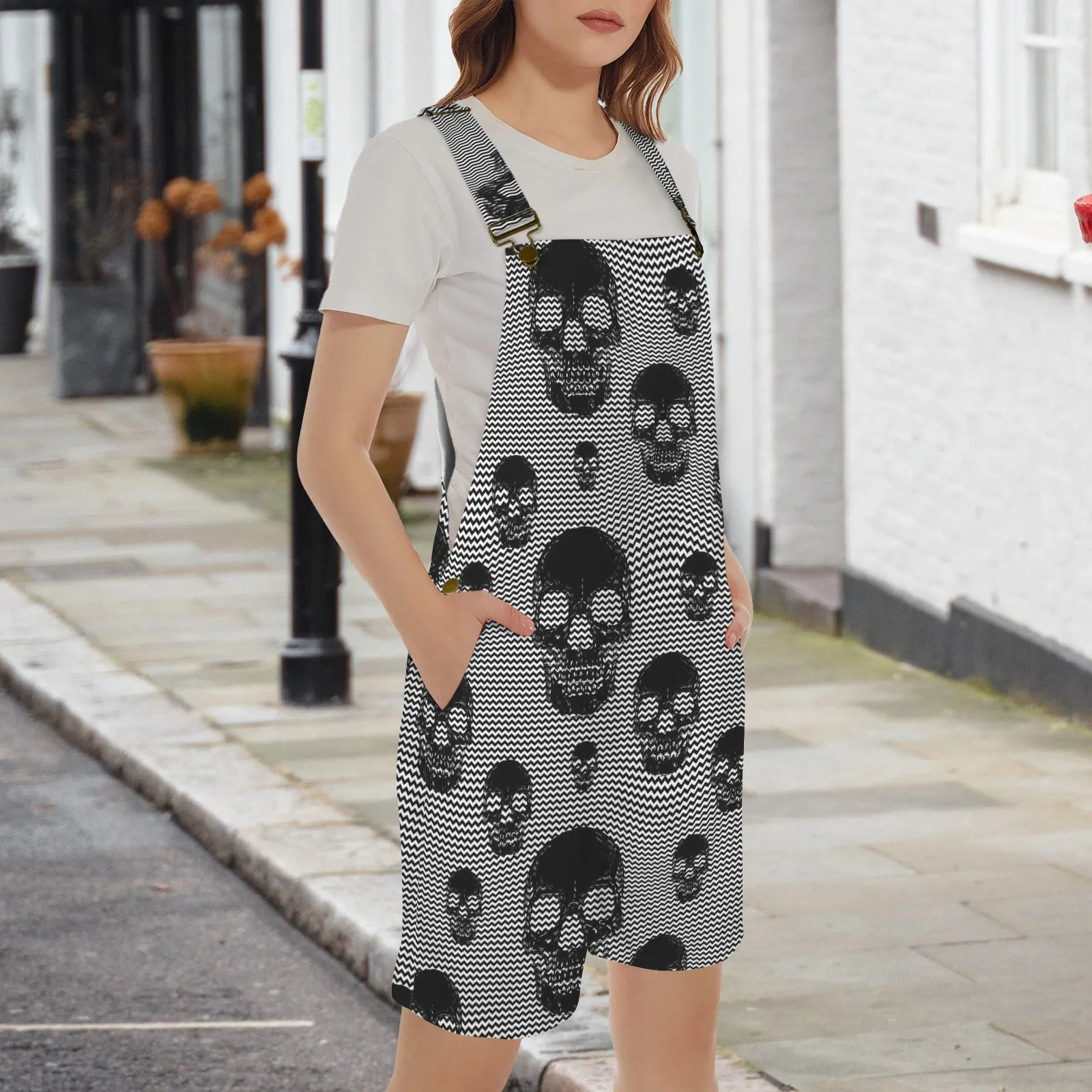 skull and bones print 30Z Unisex Shorts Suspender Jumpsuit (Model L78)