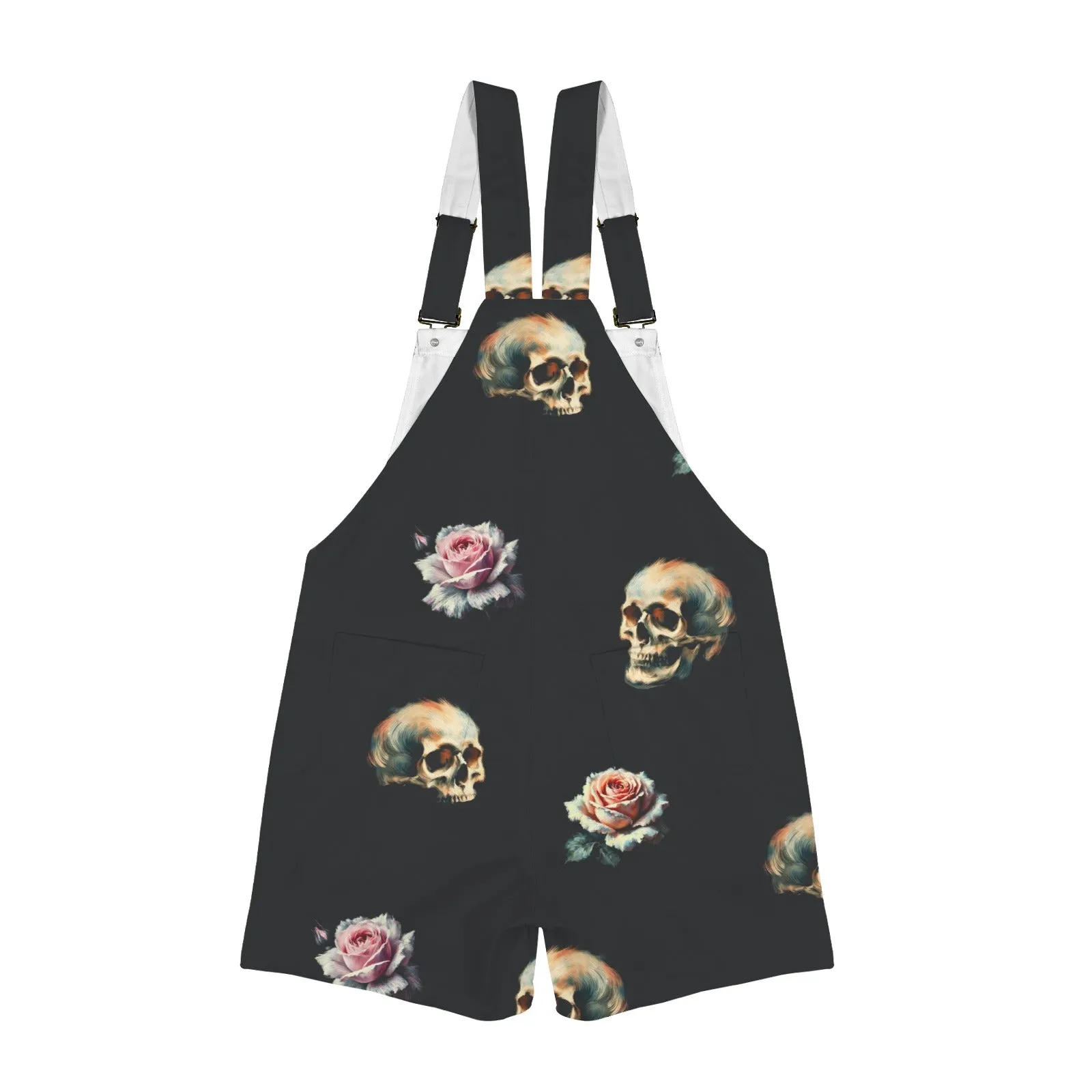 skull and roses print 3 copy Unisex Shorts Suspender Jumpsuit (Model L78)