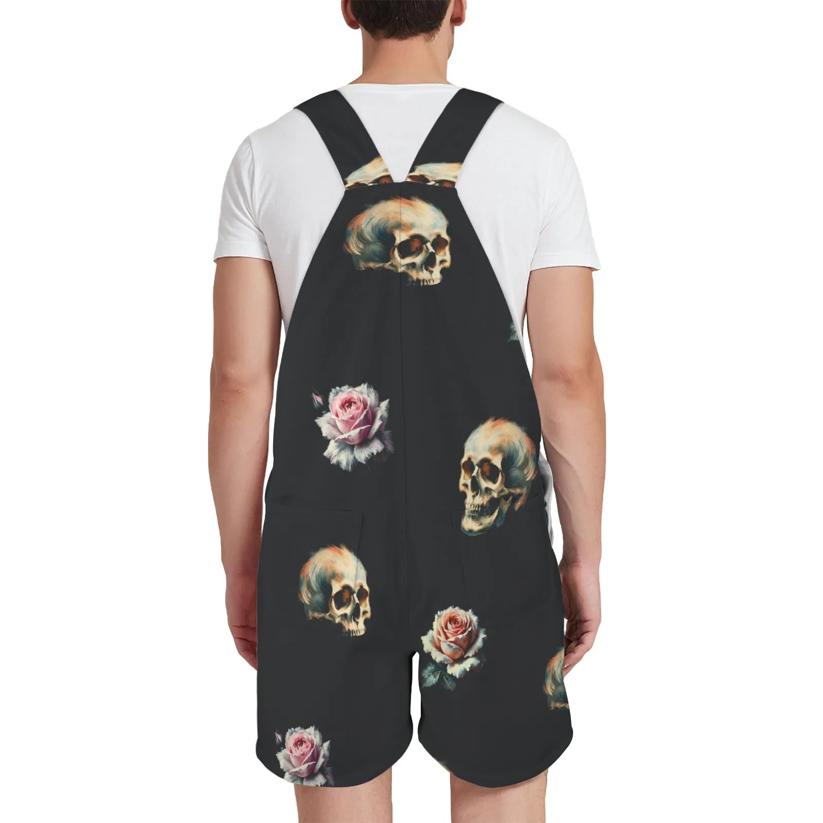 skull and roses print 3 copy Unisex Shorts Suspender Jumpsuit (Model L78)