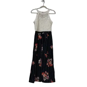 Sleeveless Jumpsuit w/Flowers, Lace Top