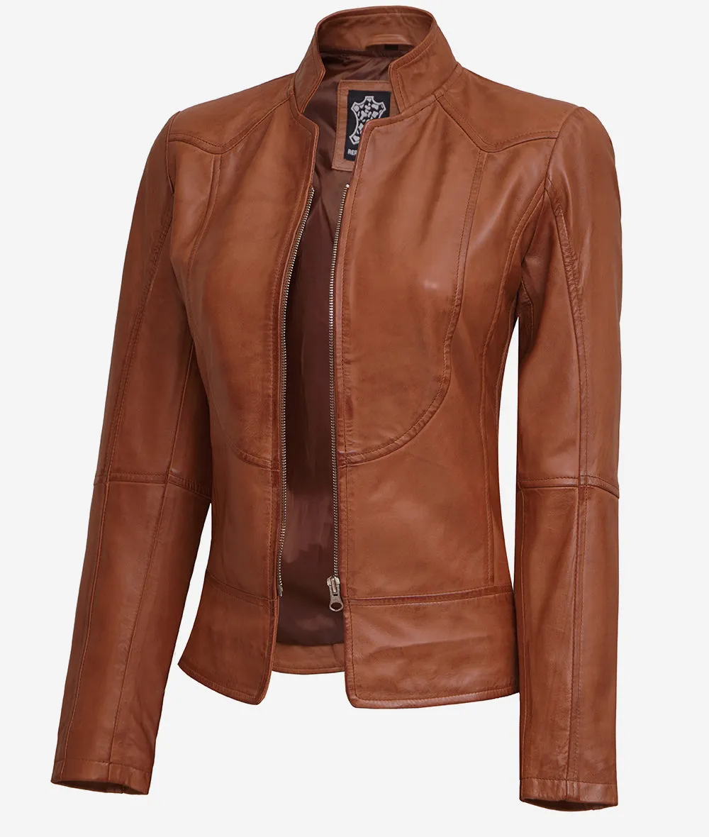 Slim Fit Leather Jacket  Womens Brown Leather Biker Jacket