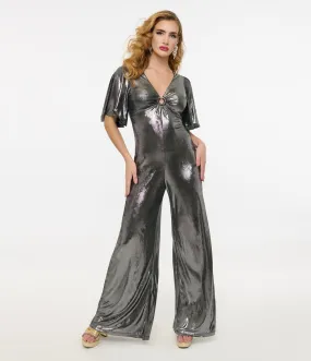 Smak Parlour 1960s Metallic Silver Cutout Jumpsuit