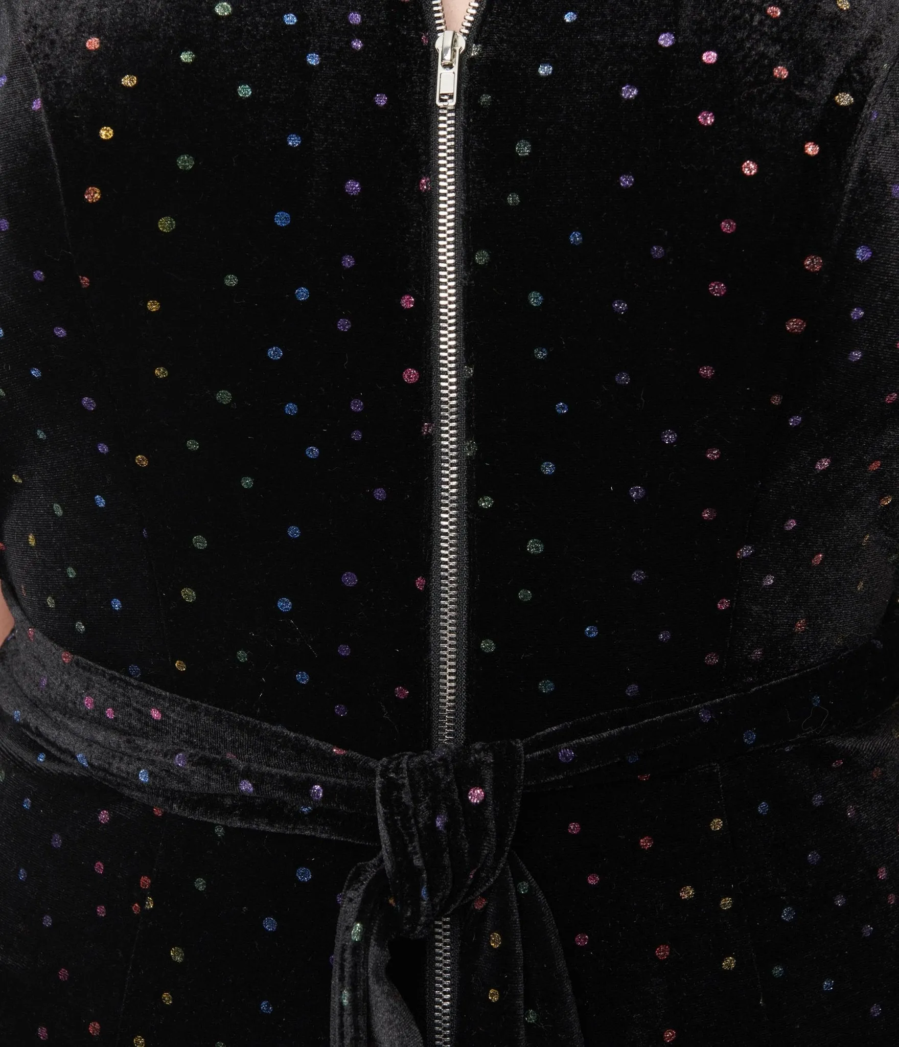 Smak Parlour 1970s Black Velvet & Rainbow Glitter Polka Dots Halter Jumpsuit