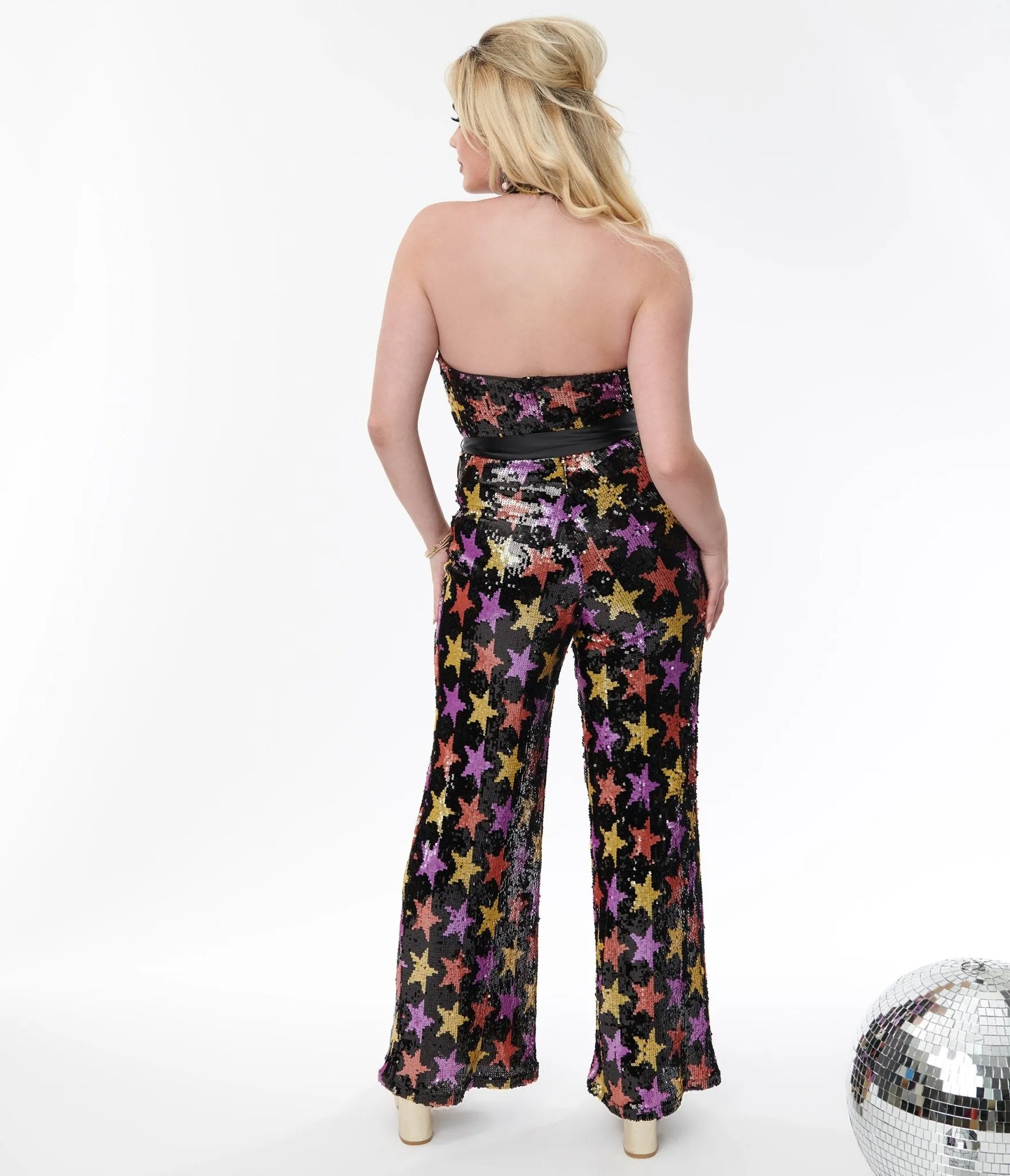 Smak Parlour Black & Multicolor Star Sequin Glamour Goddess Jumpsuit