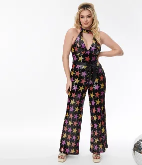 Smak Parlour Black & Multicolor Star Sequin Glamour Goddess Jumpsuit