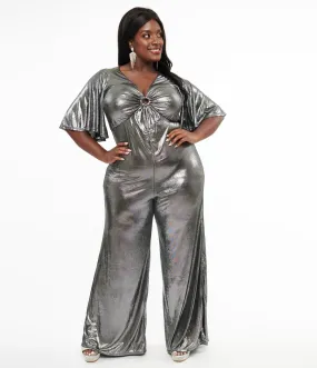 Smak Parlour Plus Size 1960s Metallic Silver Cutout Jumpsuit