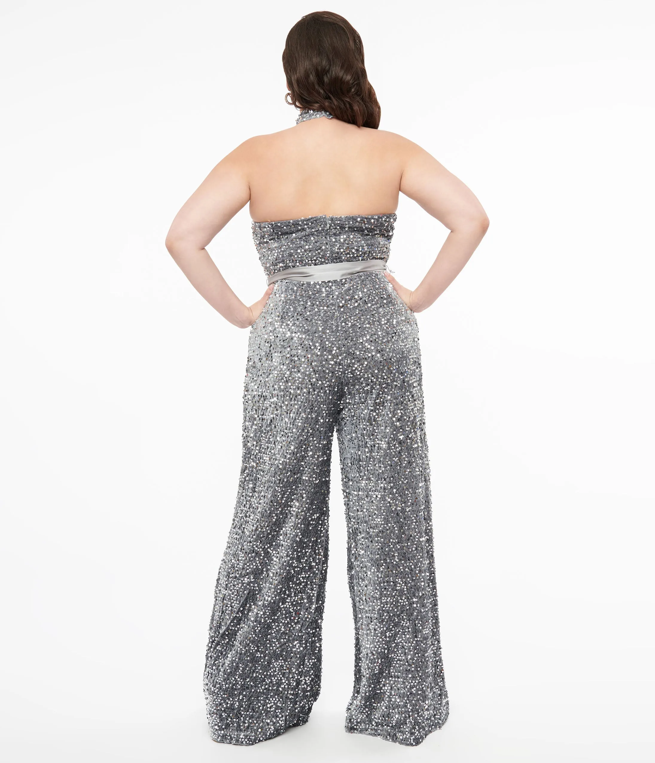 Smak Parlour Plus Size Silver Sequin Glamour Goddess Jumpsuit