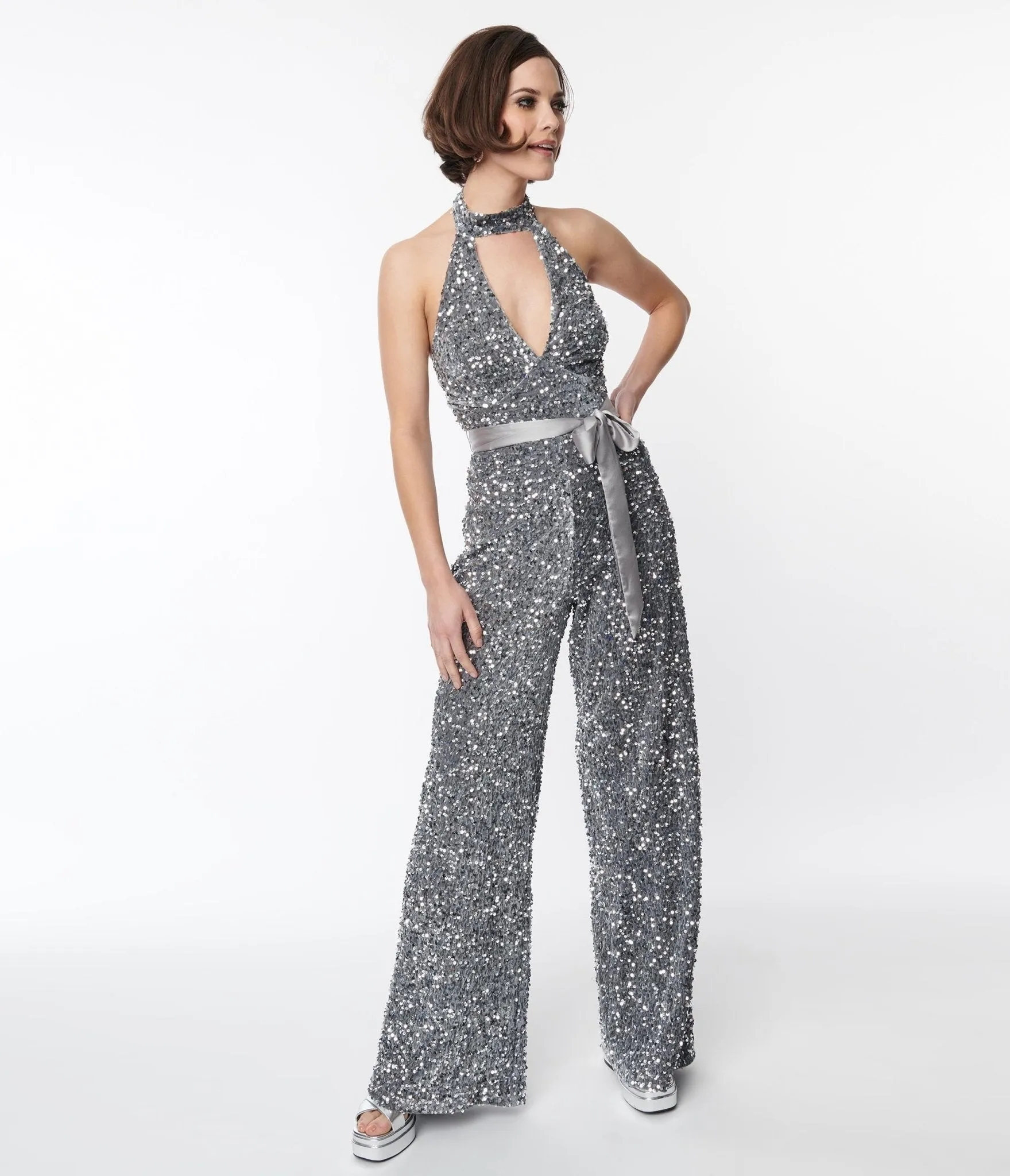 Smak Parlour Silver Sequin Glamour Goddess Jumpsuit