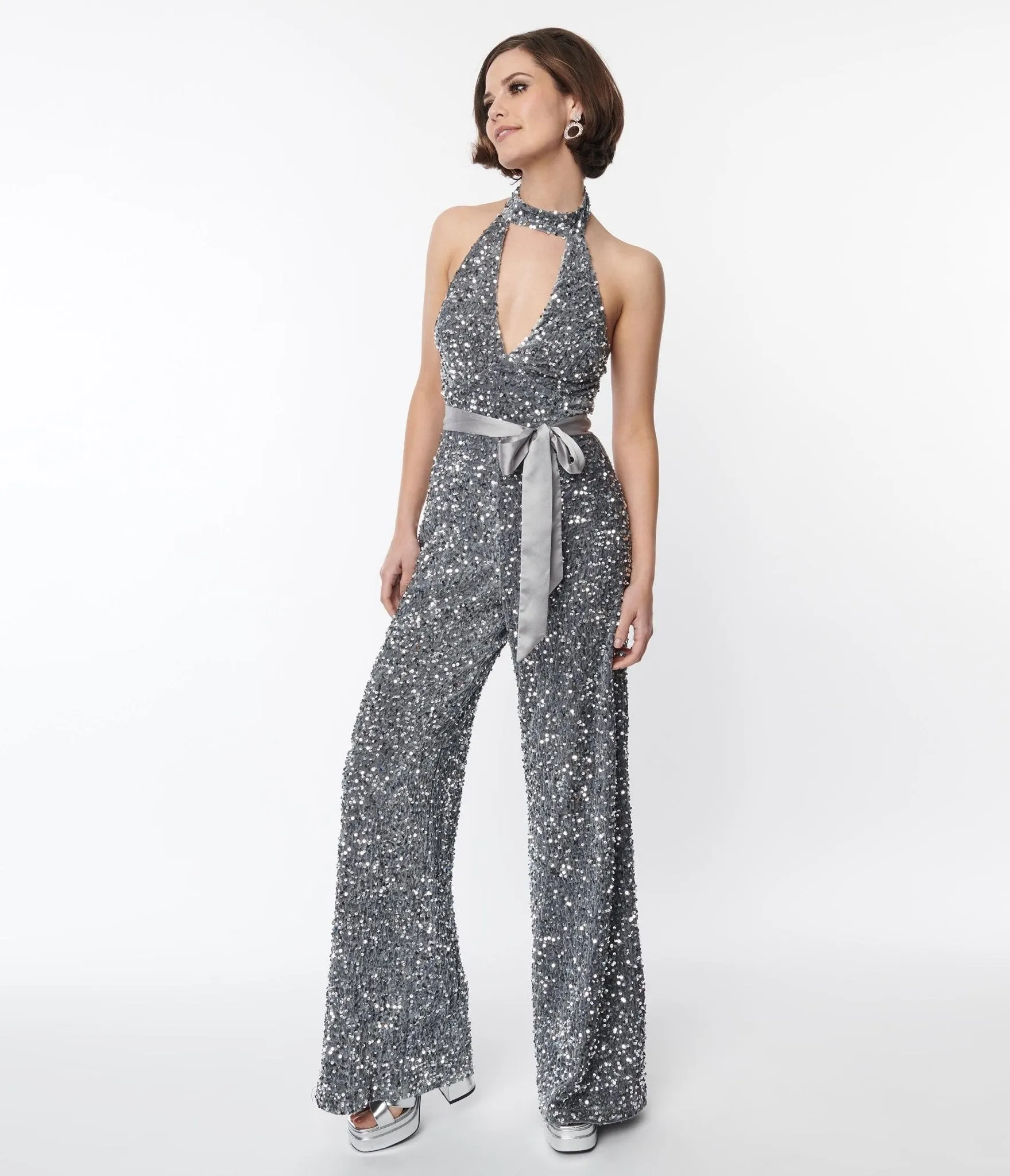 Smak Parlour Silver Sequin Glamour Goddess Jumpsuit