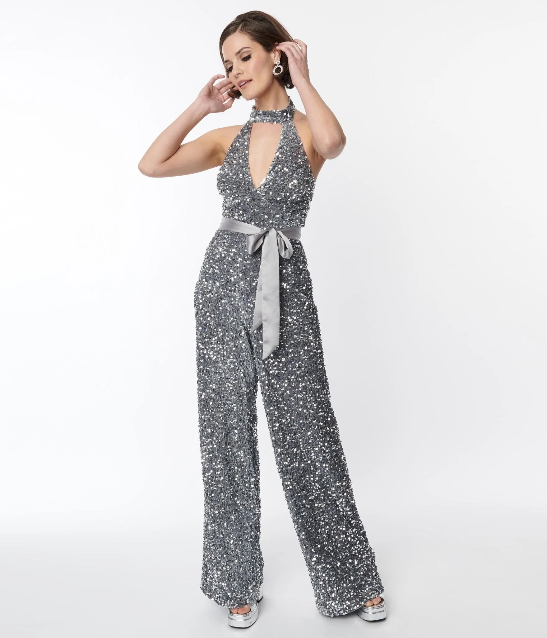 Smak Parlour Silver Sequin Glamour Goddess Jumpsuit