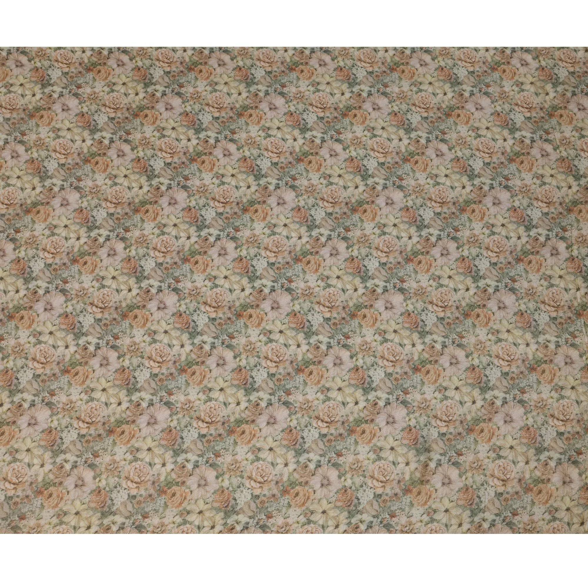 Soft Beige Viscose Digital Printed Fabric with Metallic Finish and Floral Pattern, 110 cm Width-D21334