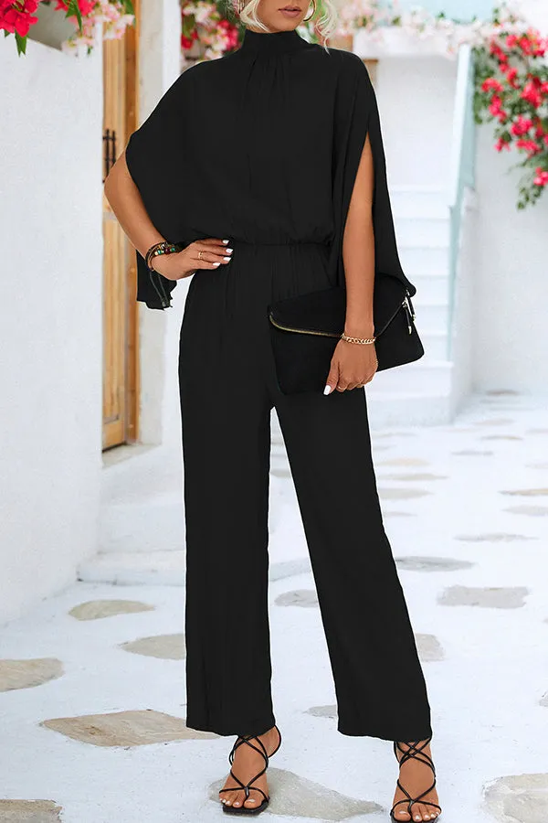 Solid Color Slit Back Lace Up Hollow Long Sleeve Jumpsuit