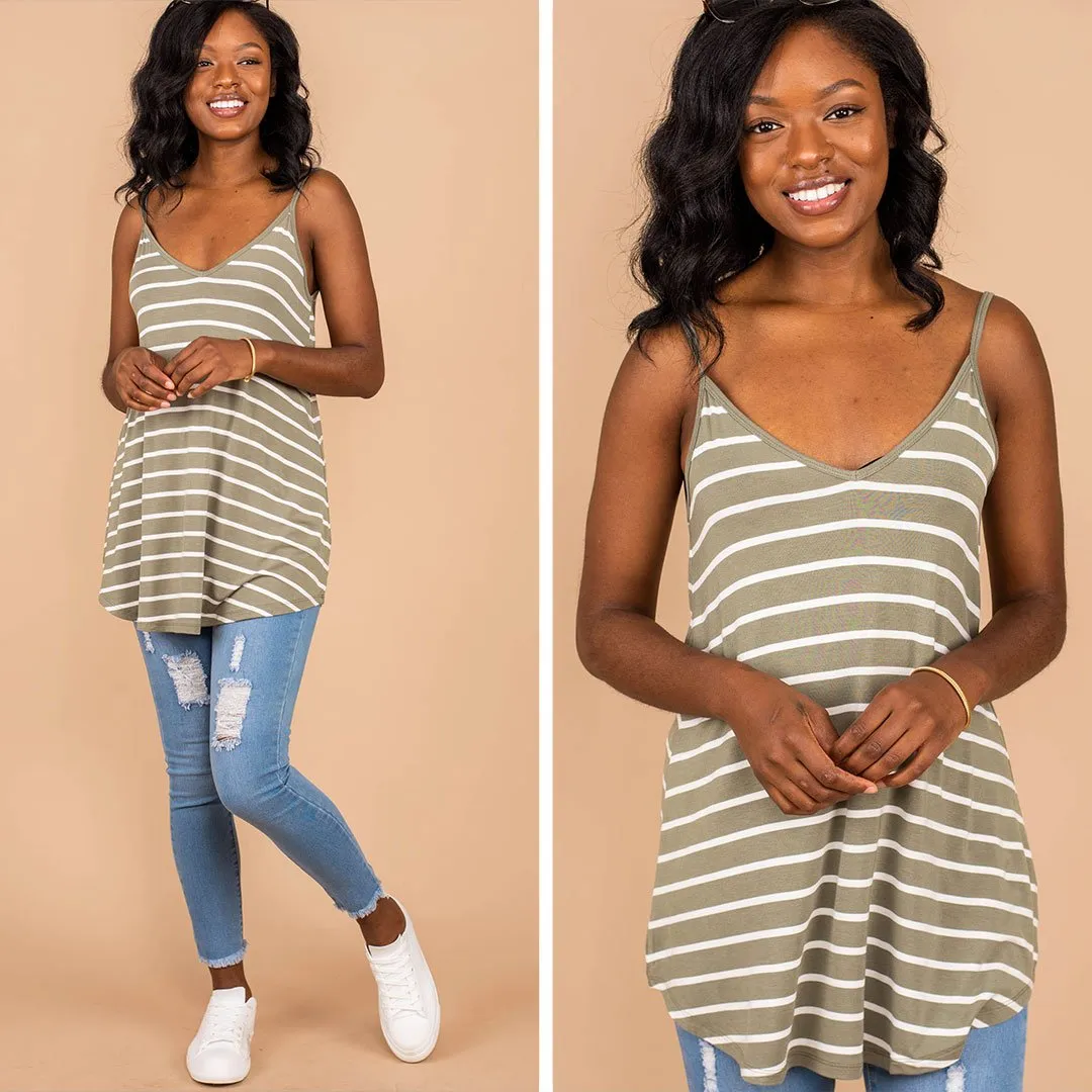 Somewhere Out There Light Olive Green Striped Tank