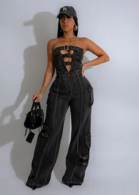 Steel Rebel Cargo Denim Jumpsuit Black