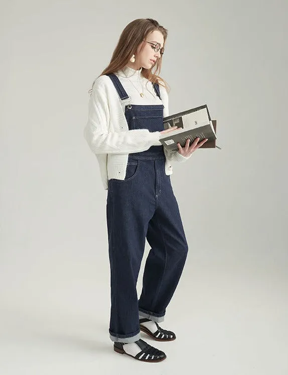 STELLABLU-Women's denim backpacks spring and autumn retro straight jumpsuit pants