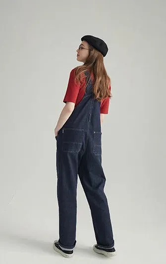 STELLABLU-Women's denim backpacks spring and autumn retro straight jumpsuit pants