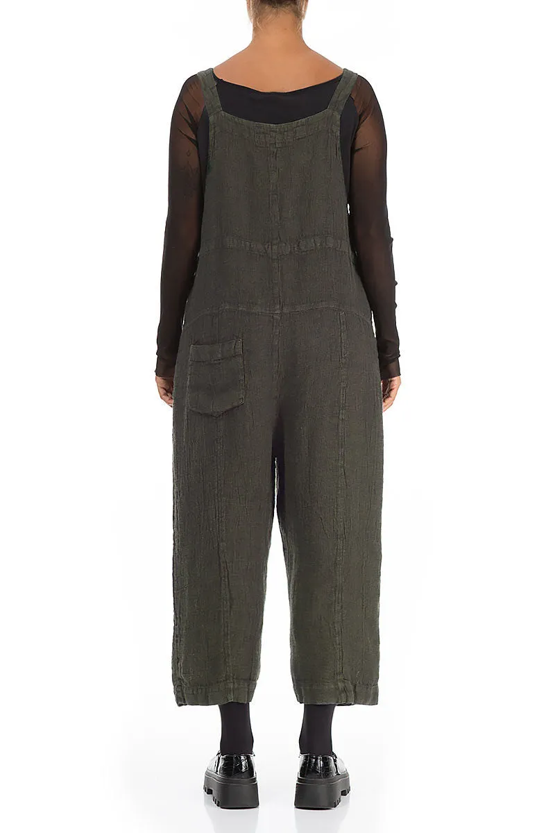 Strappy Silver Sage Mélange Linen Dungaree Jumpsuit