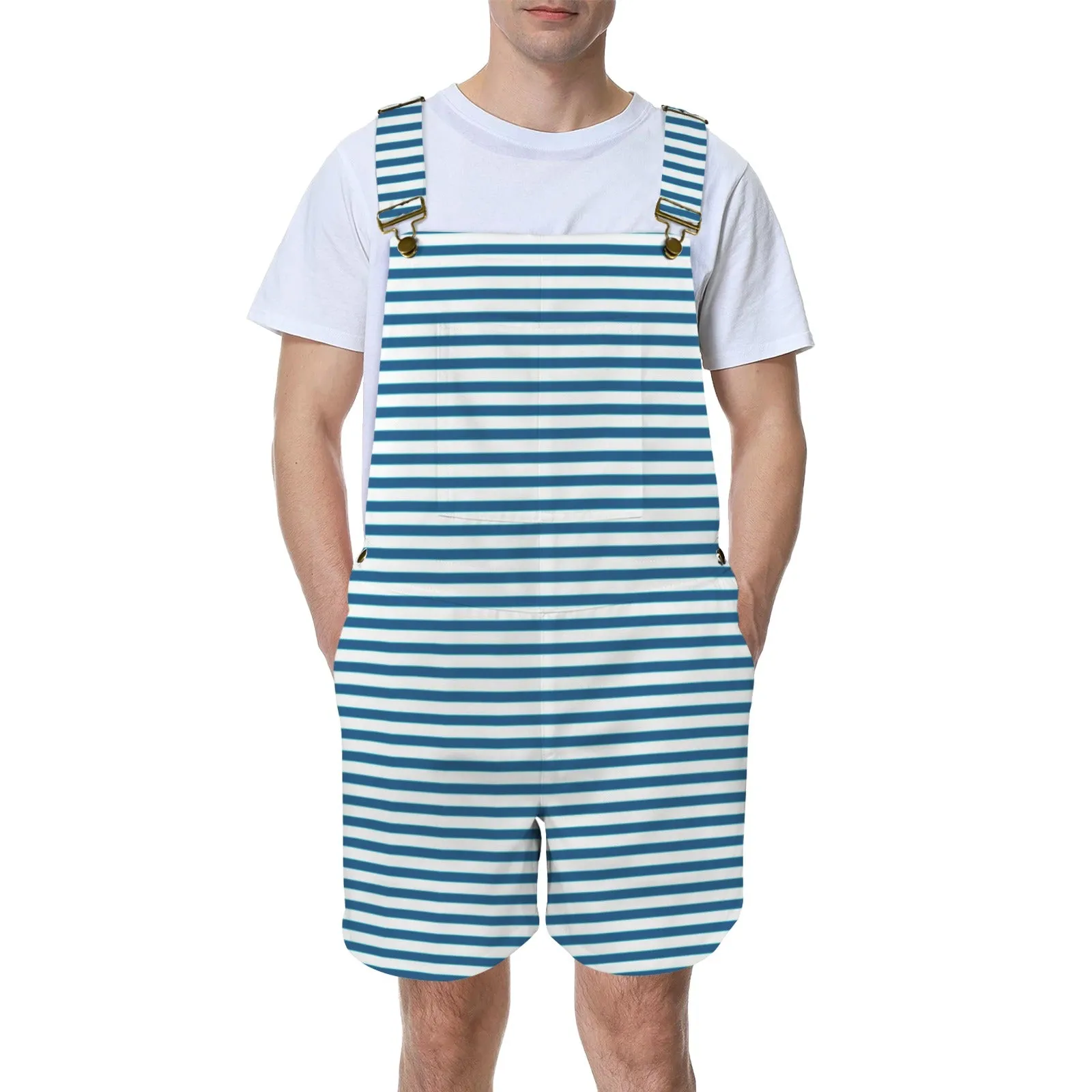 striped blue shades print 2 Unisex Shorts Suspender Jumpsuit (Model L78)