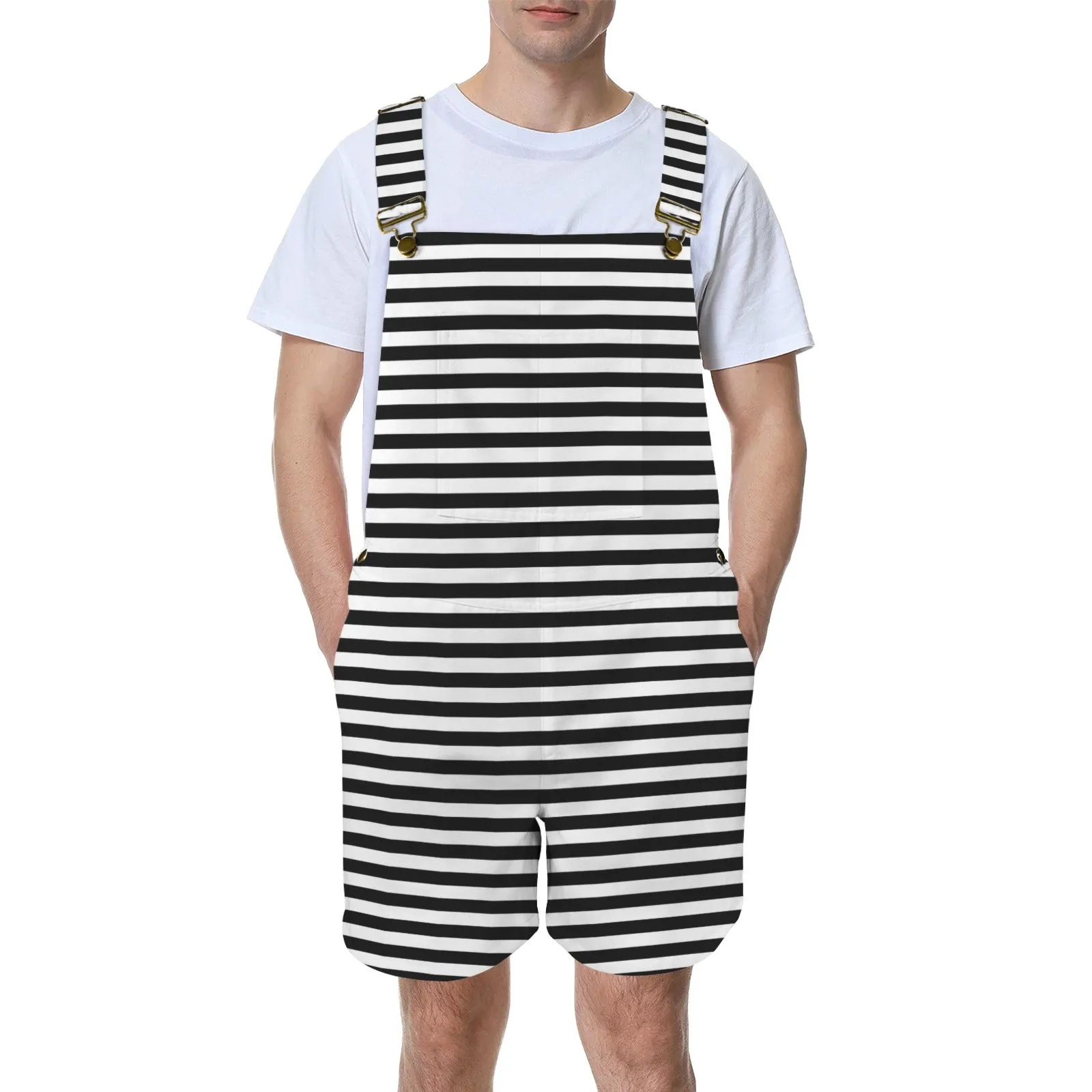 striped bw print Unisex Shorts Suspender Jumpsuit (Model L78)