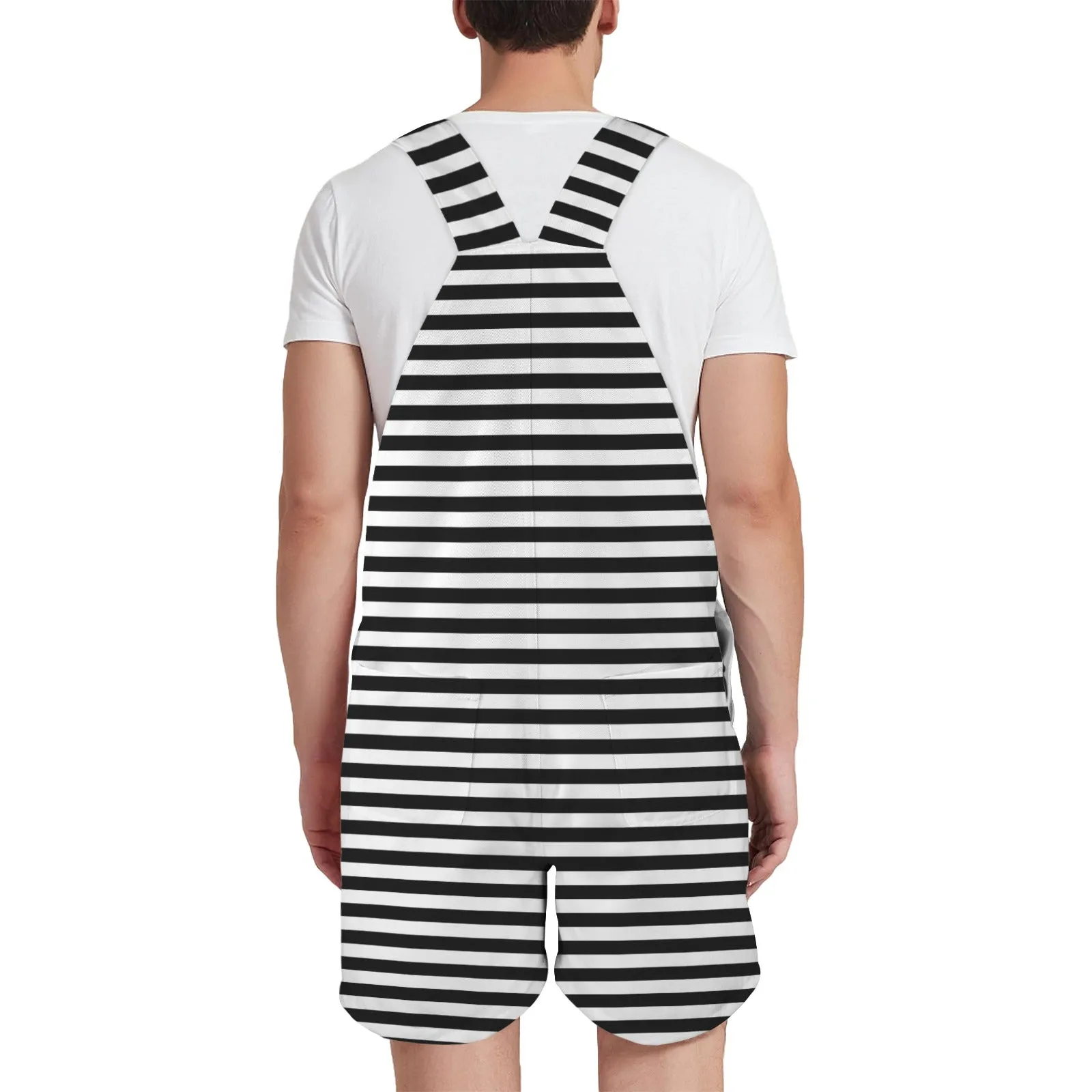 striped bw print Unisex Shorts Suspender Jumpsuit (Model L78)