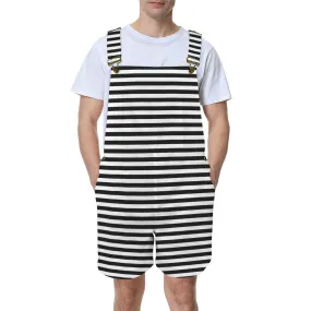 striped bw print Unisex Shorts Suspender Jumpsuit (Model L78)