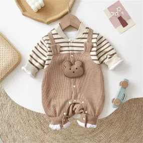 Teddy Stripe Baby Rompers