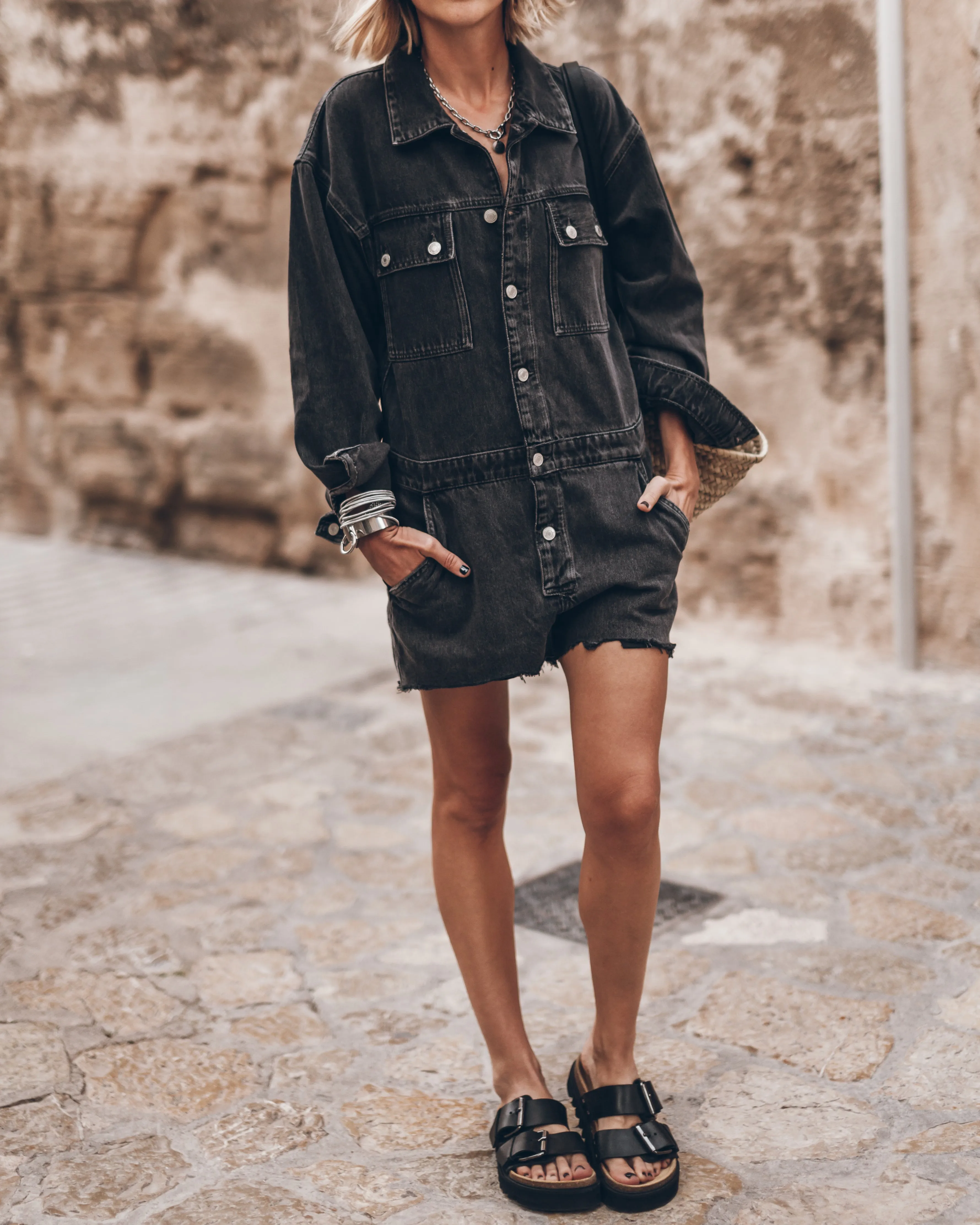 The Black Short Denim Jumpsuit