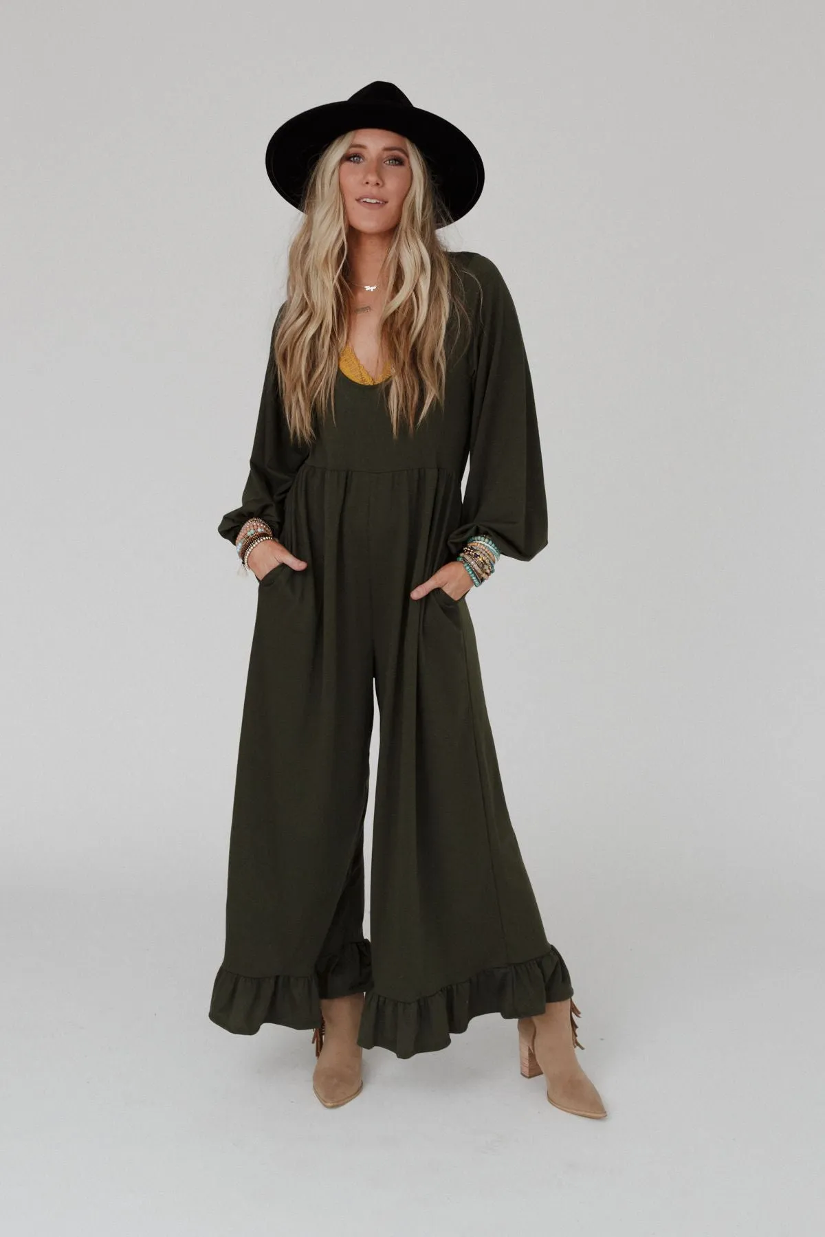 The Nest Best Intentions Long Sleeve Jumpsuit - Olive