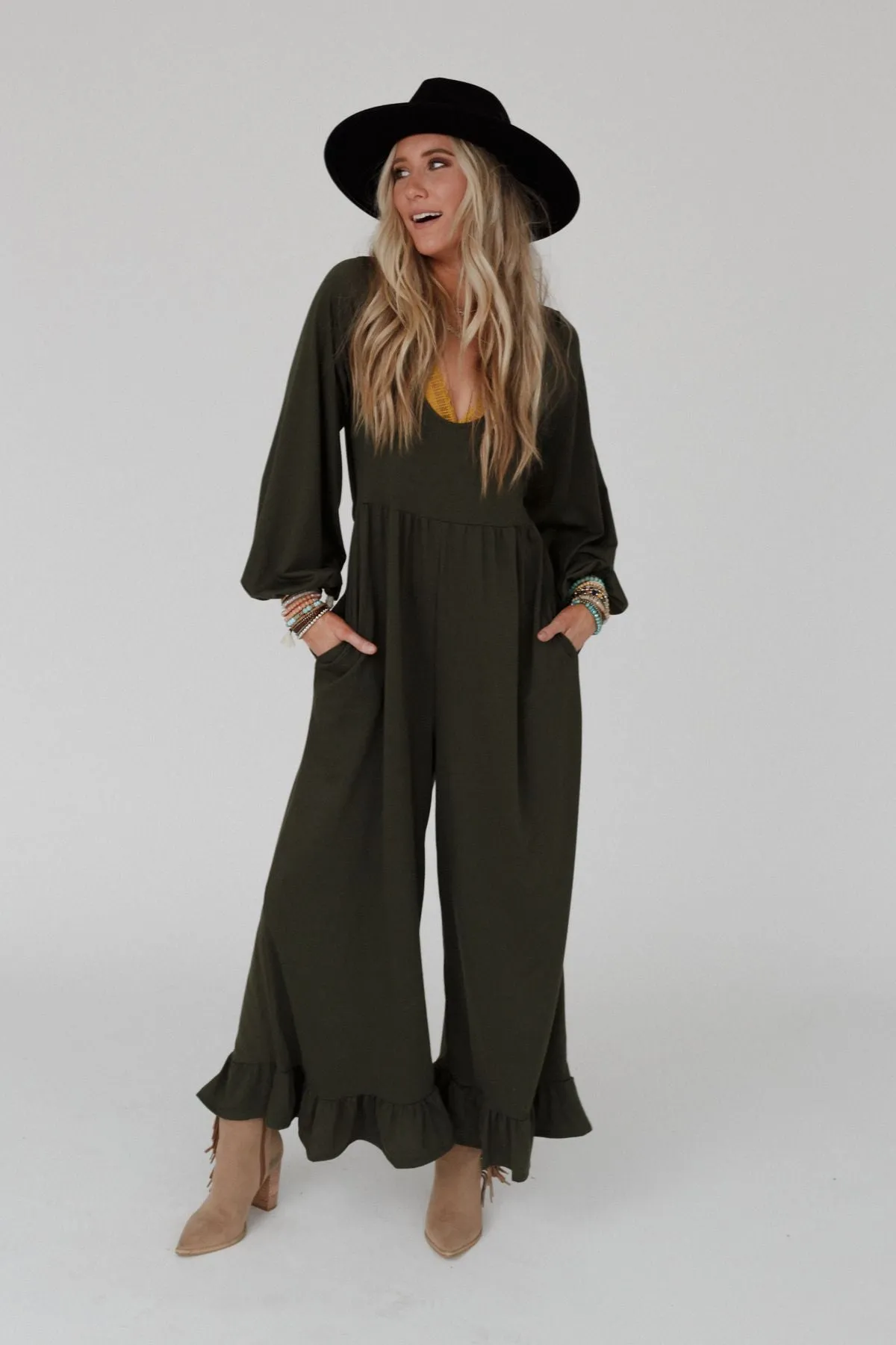 The Nest Best Intentions Long Sleeve Jumpsuit - Olive