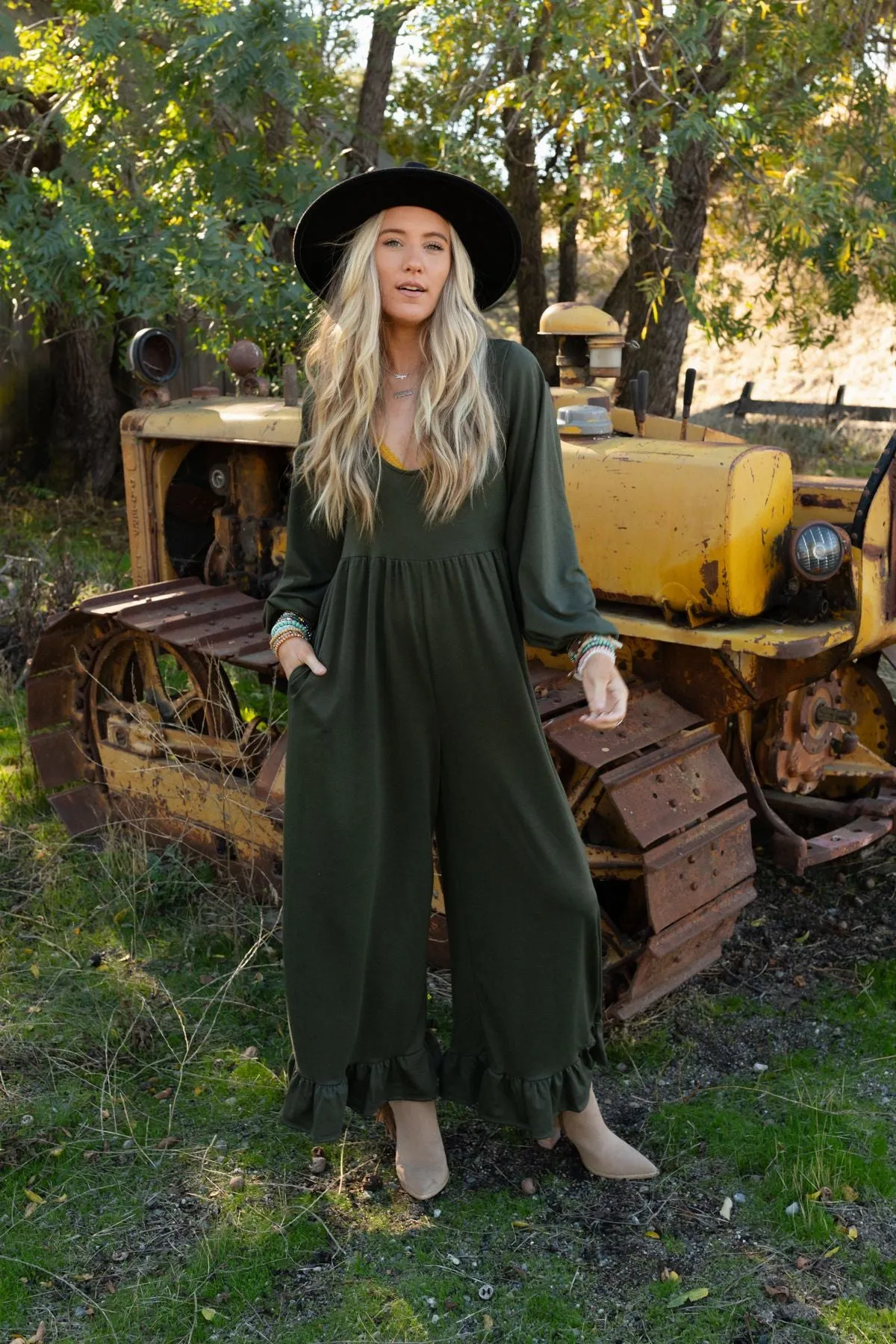 The Nest Best Intentions Long Sleeve Jumpsuit - Olive