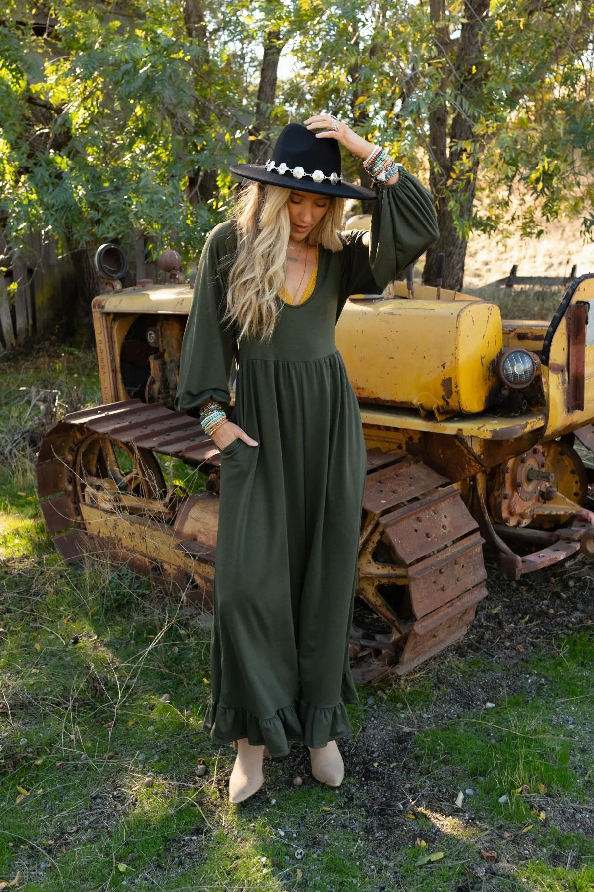 The Nest Best Intentions Long Sleeve Jumpsuit - Olive